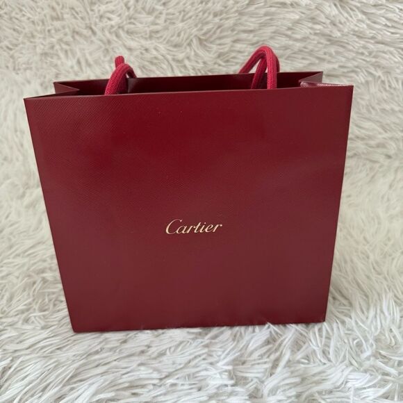 Cartier Red Shopping Bag with Rope Straps and Gold Embossed Logo - Picture 1 of 8